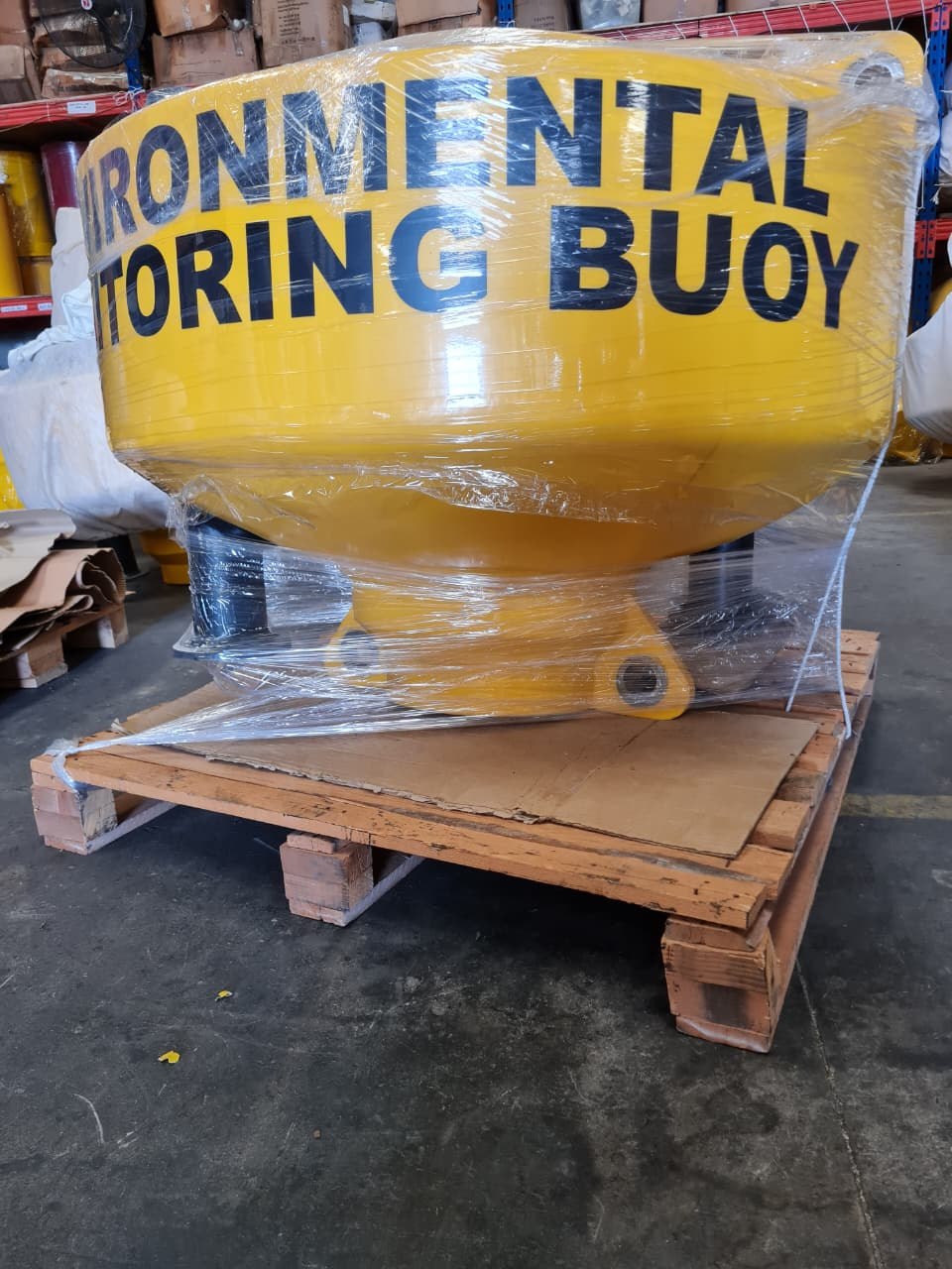 Wrapped environmental monitoring buoy prepared for delivery